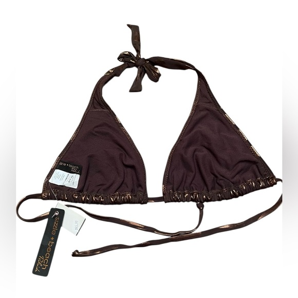 Sizzle Beach Poolside Brown Metallic Print Bikini Top D Cup - Picture 5 of 7